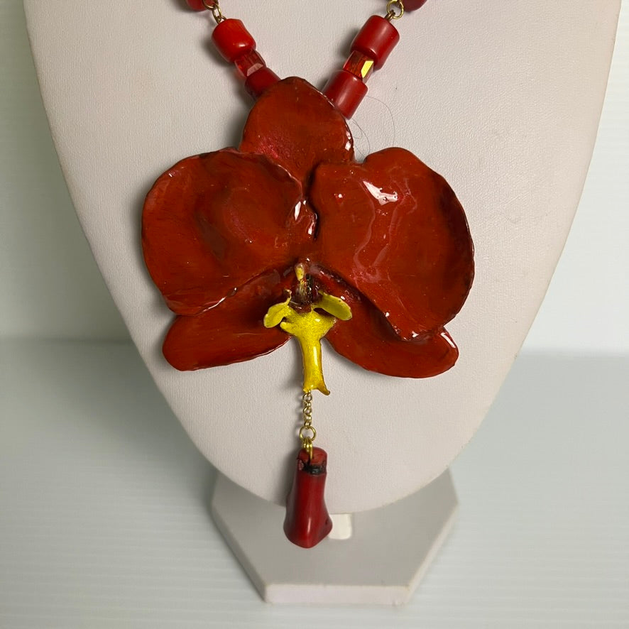 Crimson Flame Orchid Necklace