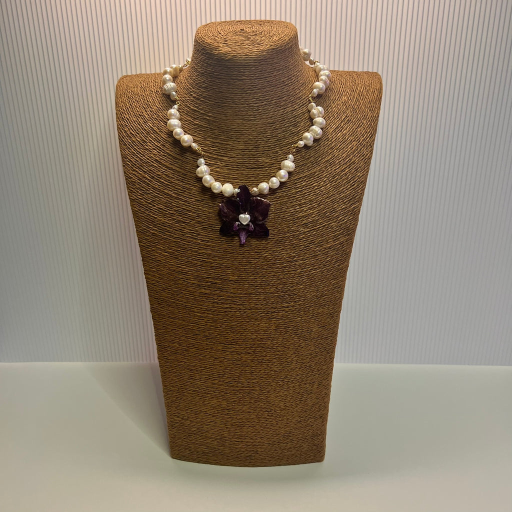 Orchid Heart Pearl Necklace
