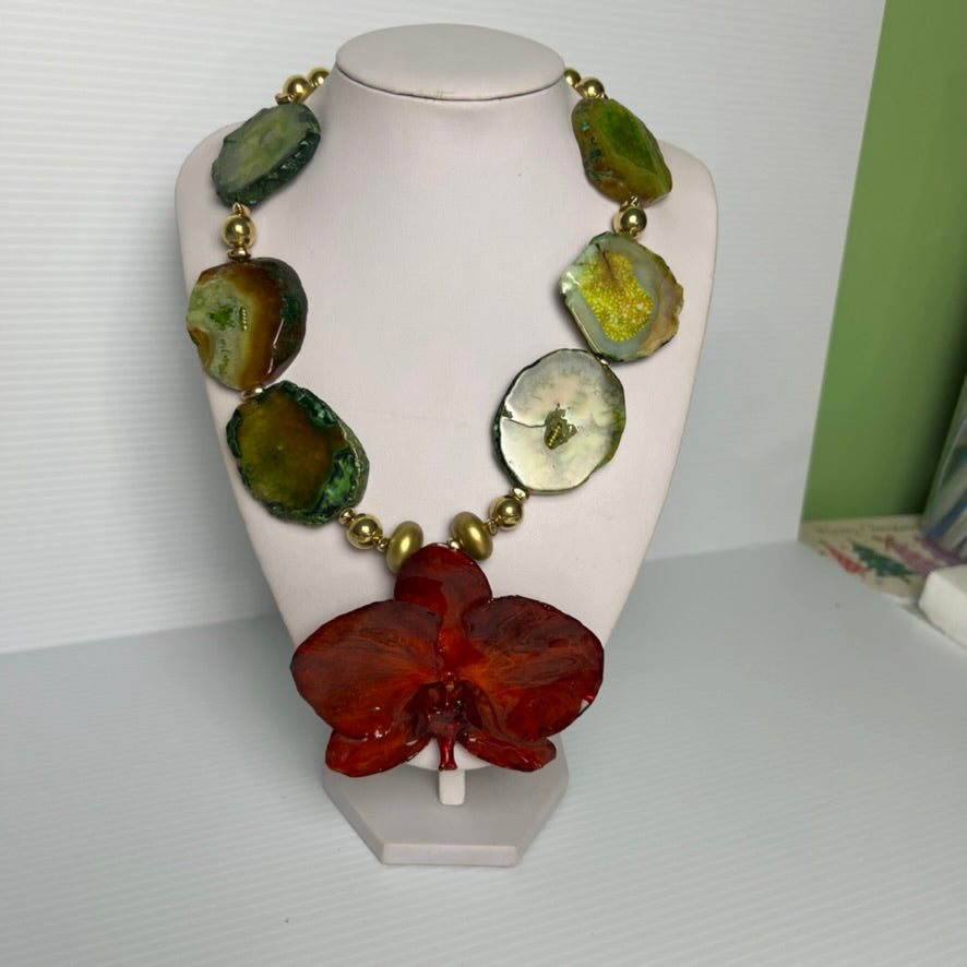 Scarlet Earth Orchid Necklace