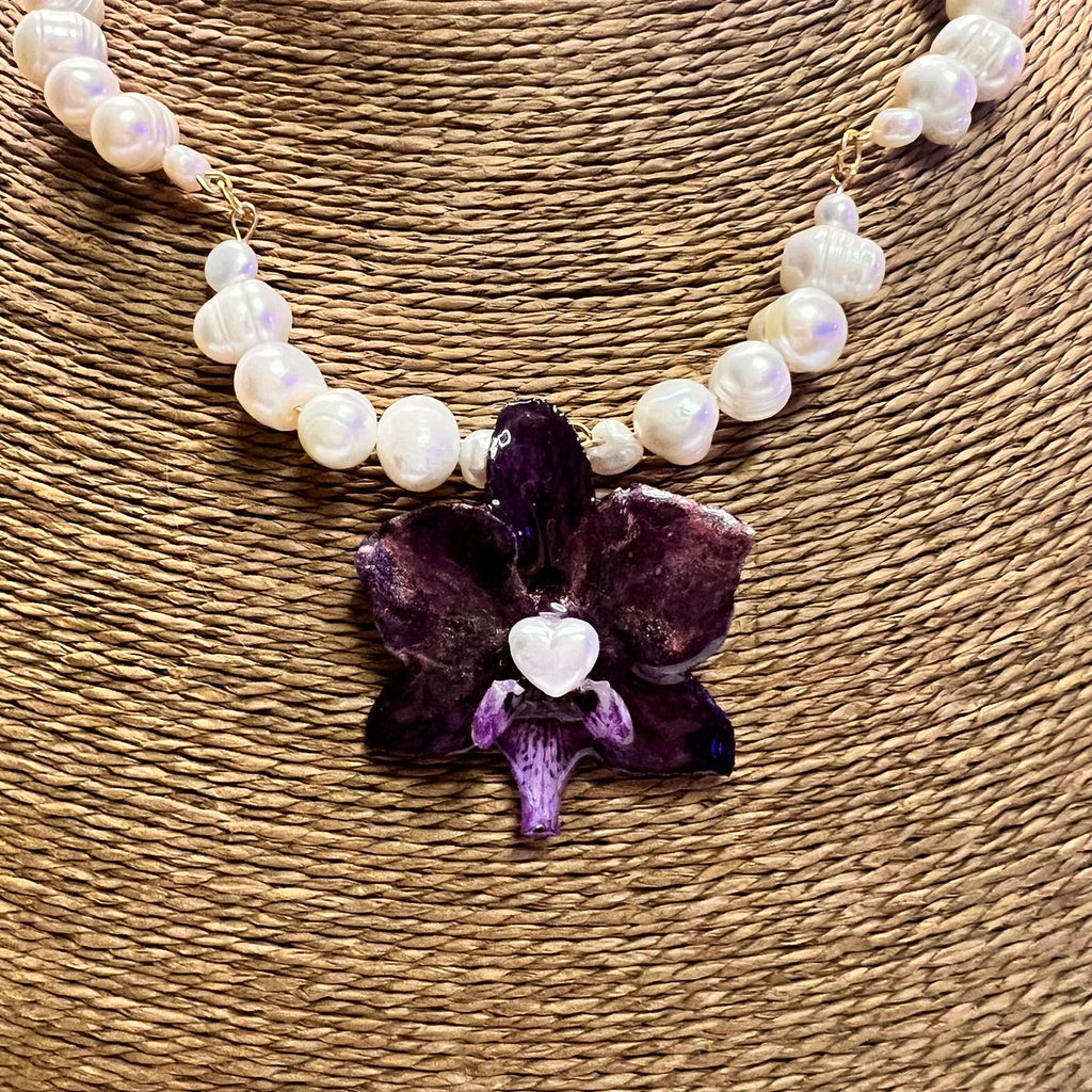 Orchid Heart Pearl Necklace