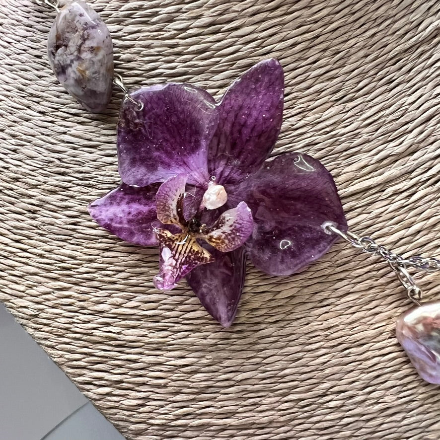 Purple and White Orchid Necklace