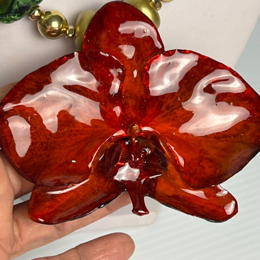 Scarlet Earth Orchid Necklace