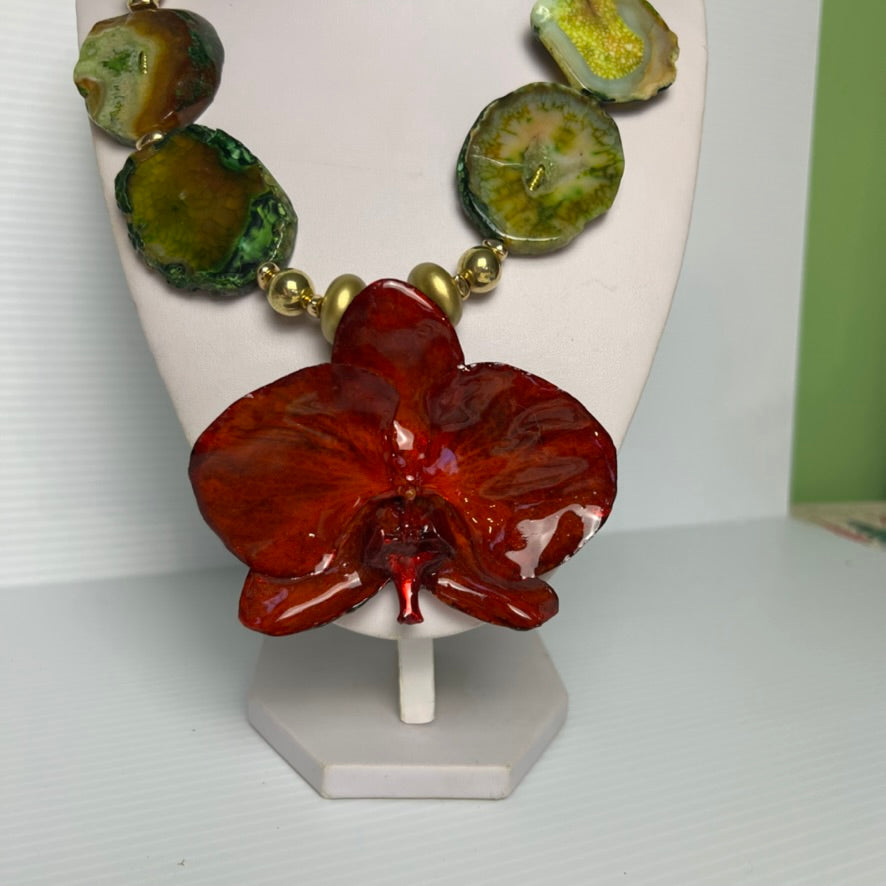 Scarlet Earth Orchid Necklace
