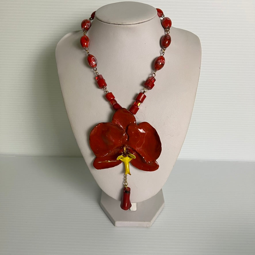 Crimson Flame Orchid Necklace