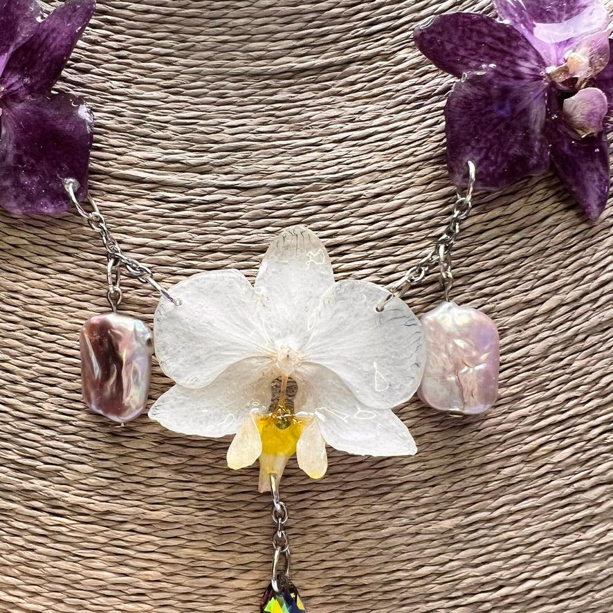 Purple and White Orchid Necklace